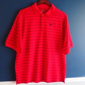 Nike, Red/Black Striped Golf Polo Shirt